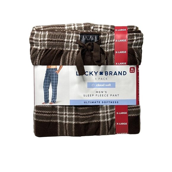 NWT Lucky Brand Men's Fleece Pants - Brown Plaid XL - Picture 1 of 4